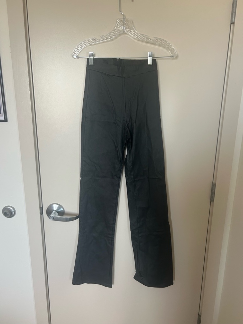 Black High-Rise Straight Leather Pants